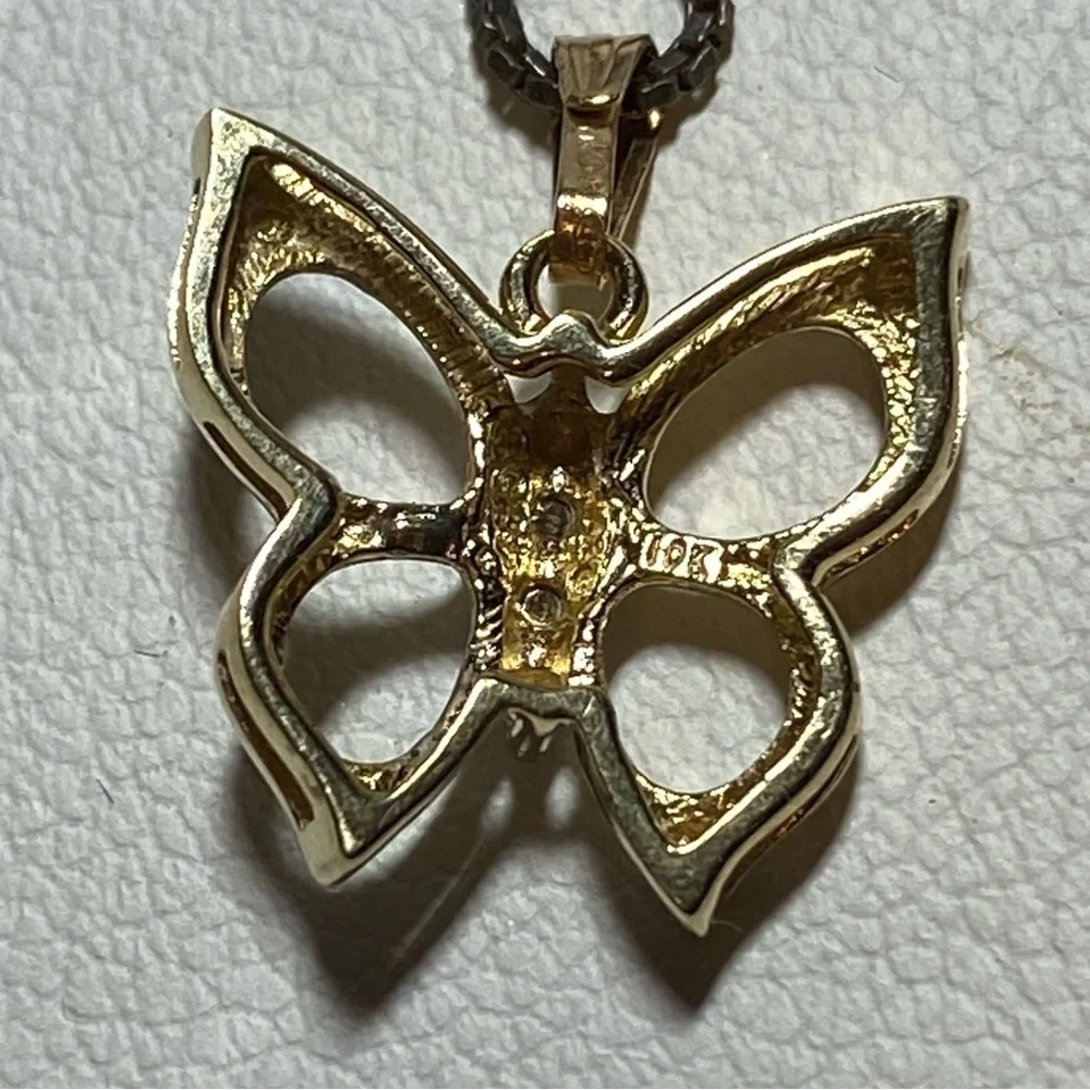10K Gold and Diamond Butterfly charm necklace pendant Petite girls or ladies